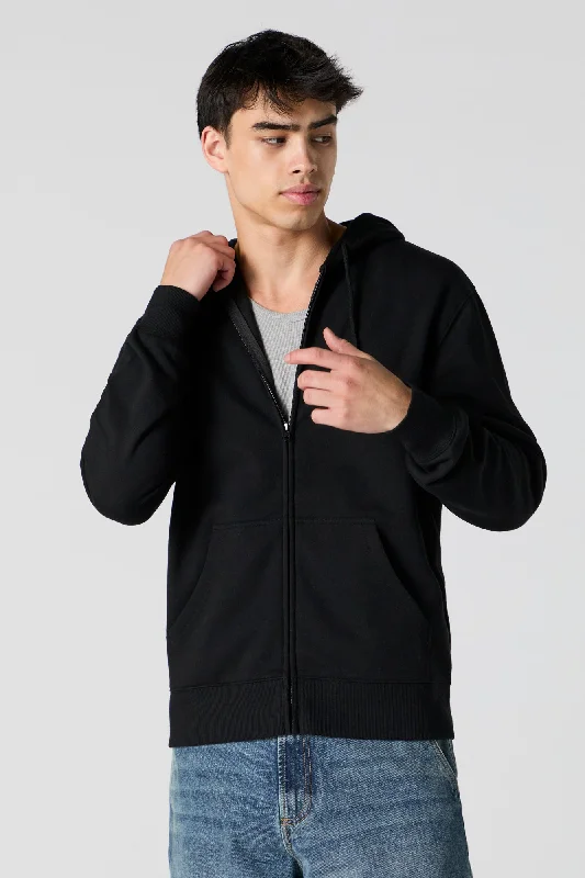 Seasonal Clearance Solid Fleece Zip-Up Hoodie