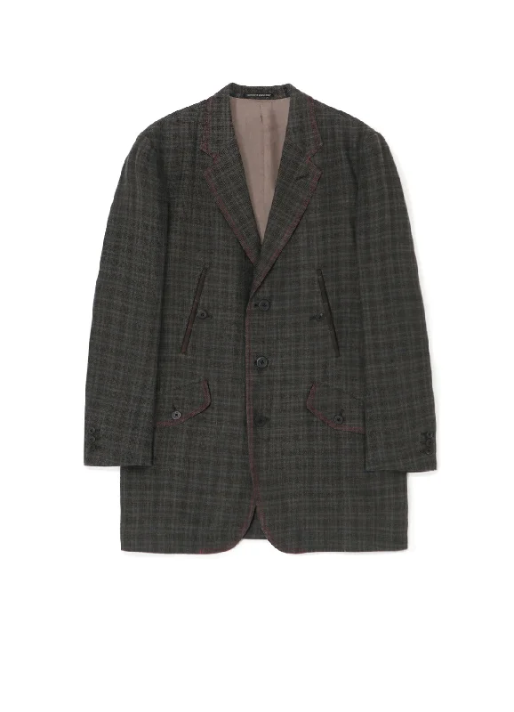 Buy Now LINEN TWILL PLAID 4-POCKET JACKET WITH RED STITCHING