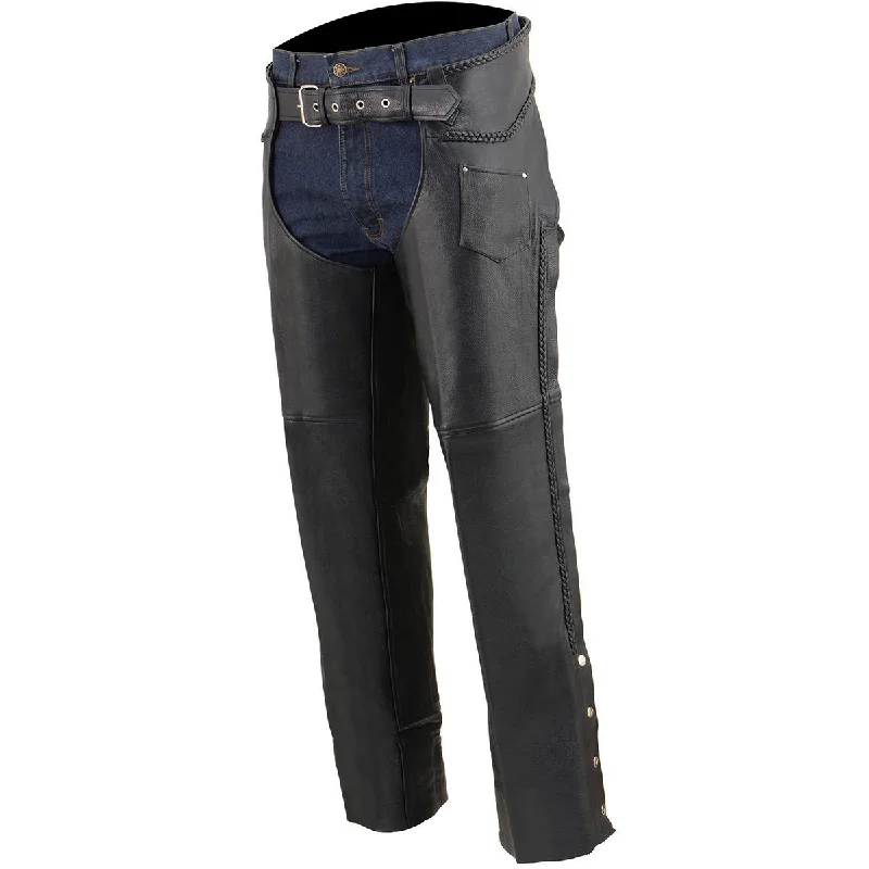 Year-End Clearance Milwaukee Leather SH1135 Men's 'Braided' Black Classic Leather Motorcycle Chaps Year-End Clearance Milwaukee Leather SH1135 Men's 'Braided' Black Classic Leather Motorcycle Chaps