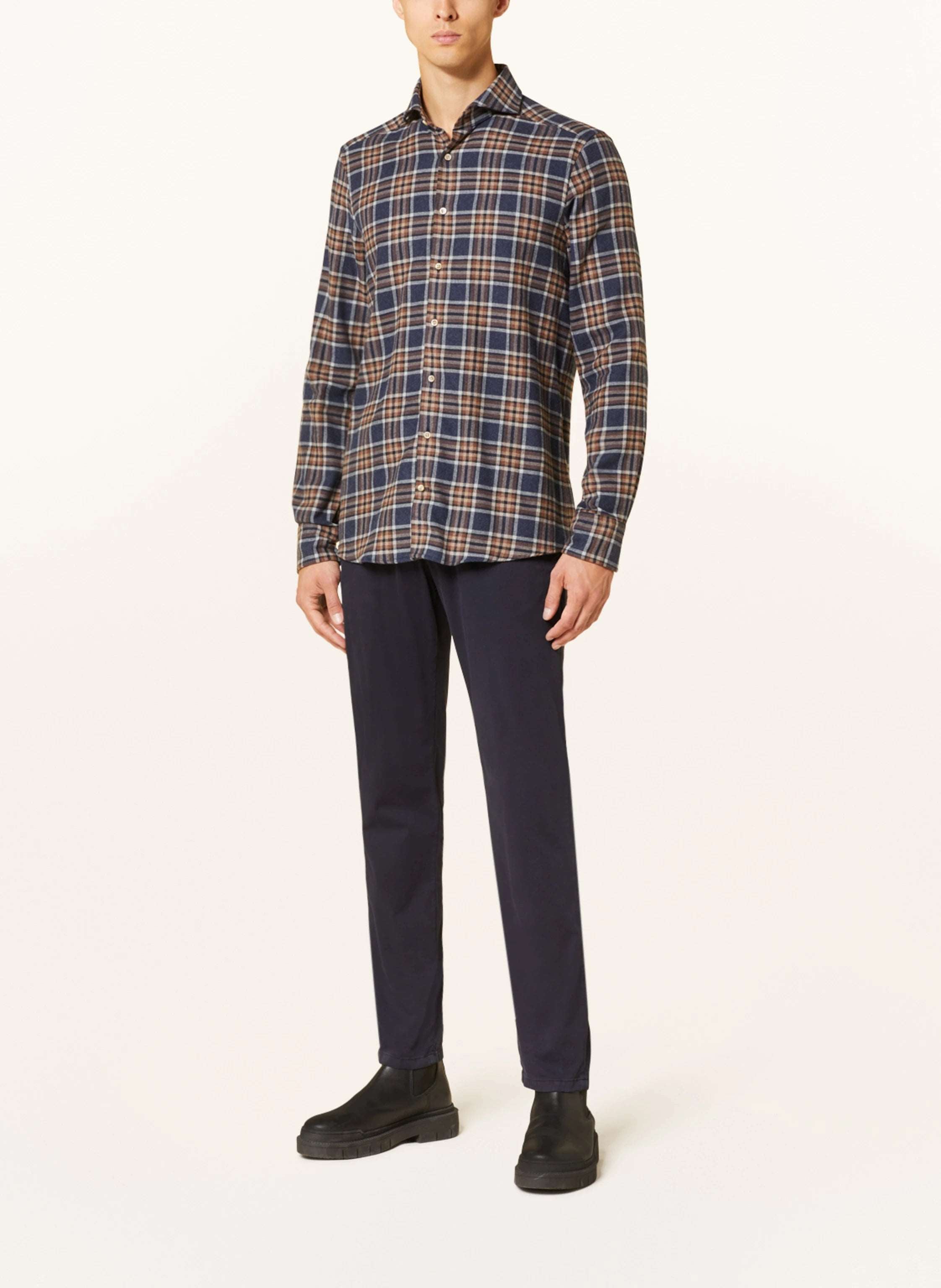 Sale Event Blue and Copper Checked Fitted Body Flannel Shirt - Stenströms