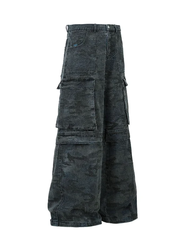 Hurry In Retro Camouflage Cargo Multi Pocket Cargo Pants