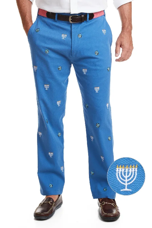 Bargain Blast Harbor Pant Deep Ocean Blue with Menorah and Dreidel