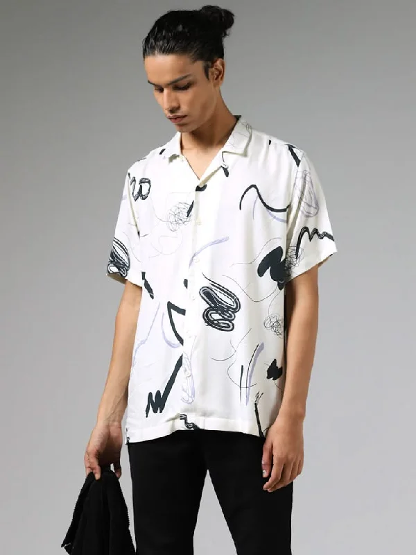 Deal of the Day Nuon Off White Doodle Printed Relaxed-Fit Shirt