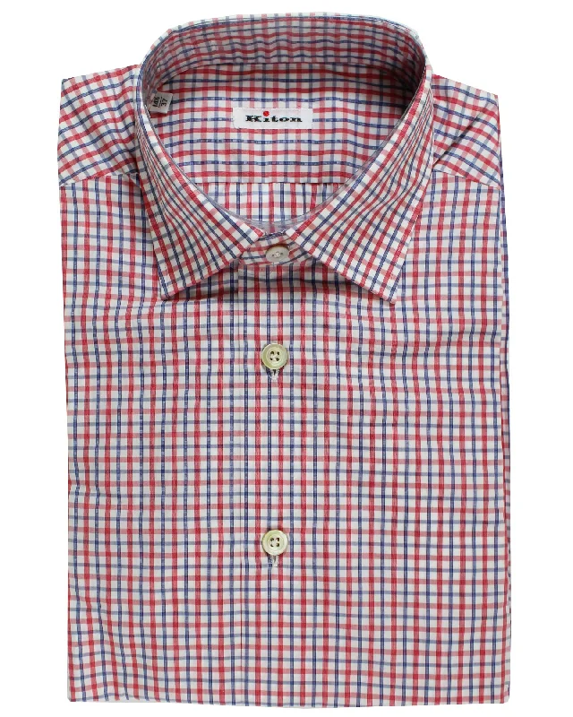 Final Clearance Kiton Short Sleeve Shirt White Red Royal Blue Check 37 - 14 1/2 SALE
