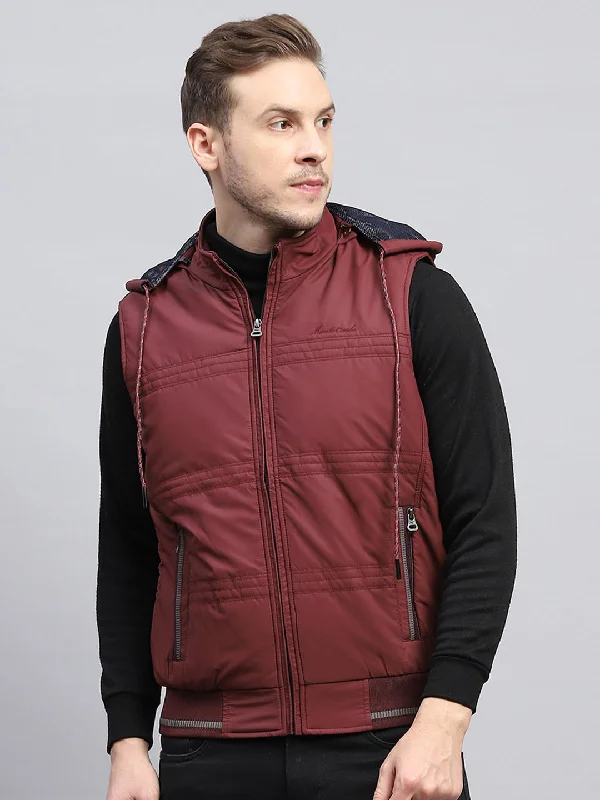 Factory Direct Sale Men Rust Solid Detachable Hood Sleeveless Jacket