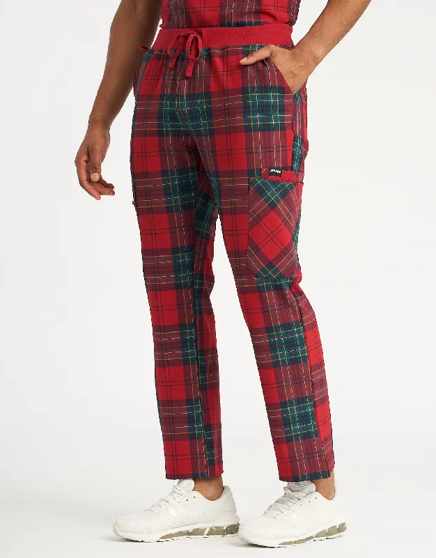 Weekend Discounts to Indulge In Essential Multi-Pocket Scrub Pants - Christmas Red Tartan