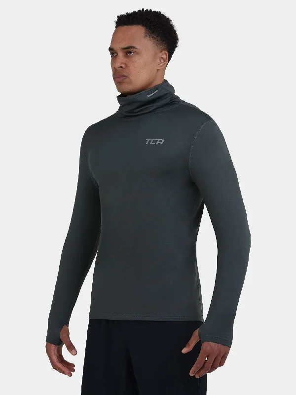 Mega Sale Warm-Up Thermal Long Sleeve Funnel Neck Top For Men With Brushed Inner Fabric, Thumbholes & Reflective Strips Mega Sale Warm-Up Thermal Long Sleeve Funnel Neck Top For Men With Brushed Inner Fabric, Thumbholes & Reflective Strips