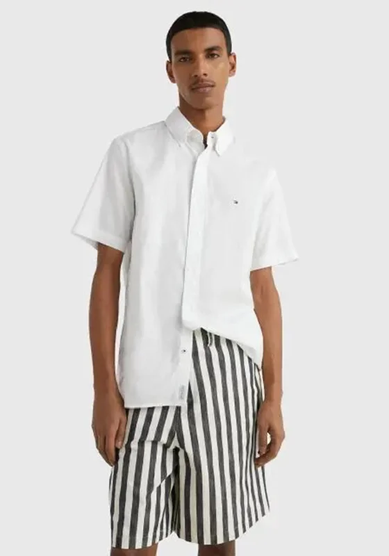 Crazy Savings Tommy Hilfiger Flex Poplin Short Sleeve Shirt, White