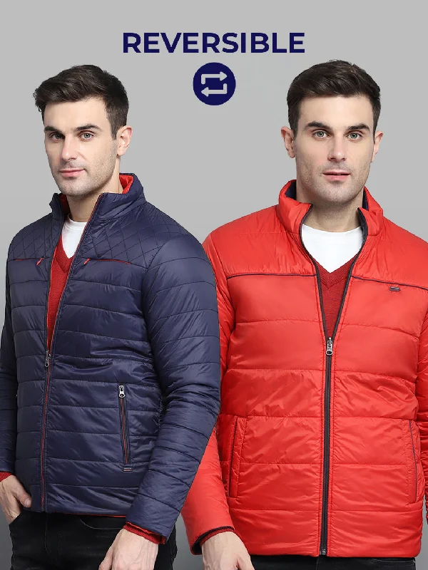 Closeout Men Navy Blue Solid Mock Neck Full Sleeve Jacket