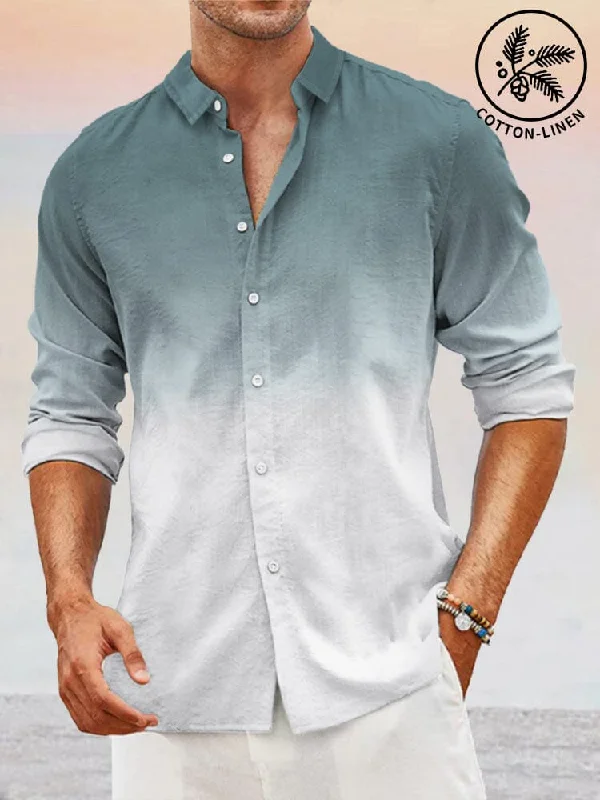 Weekend Deals You Can't Resist Casual Gradient Splicing Cotton Linen Shirt
