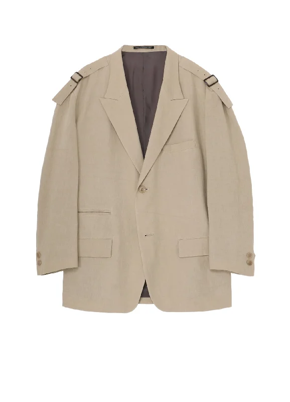 Special Discount COTTON LINEN VIYELLA 2-BUTTONS JACKET WITH SHOULDER BUCKLES