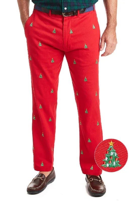 Hot Deal Harbor Pant Stretch Twill Bright Red with Christmas Tree