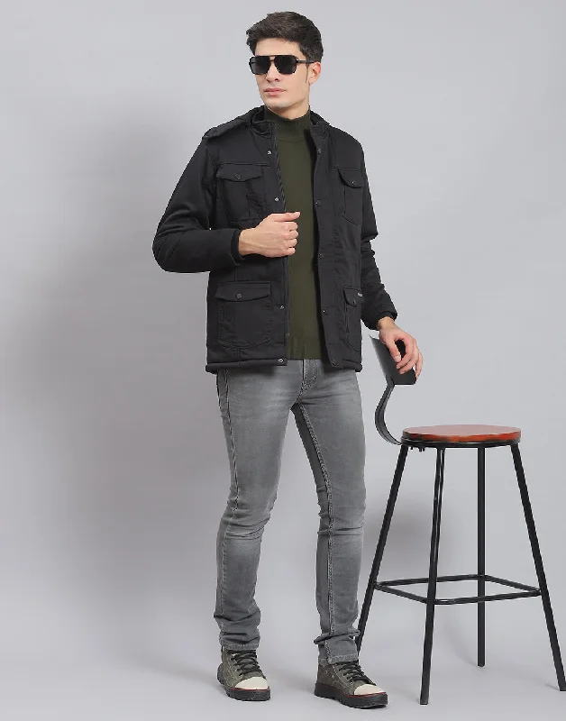 Special Promotion Men Black Solid Hooded Full Sleeve Jacket