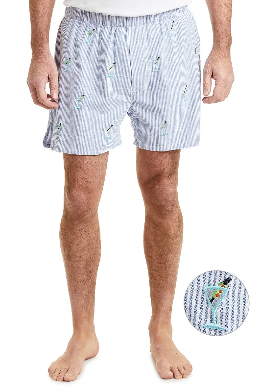 Crazy Savings Barefoot Boxer Blue Oxford Stripe with Martini