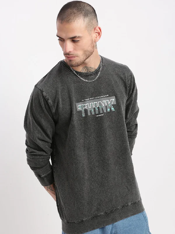 Weekend Specials to Relish Men Grey Solid Round Neck Pullover