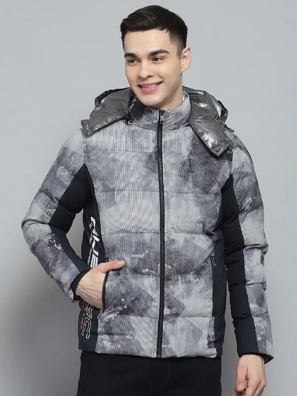 Don't Wait Men Navy Blue Printed Detachable Hood Full Sleeve Jacket