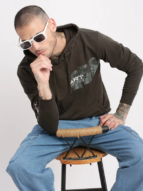 Weekend Discounts to Enjoy Men Green Graphic Hooded Pullover