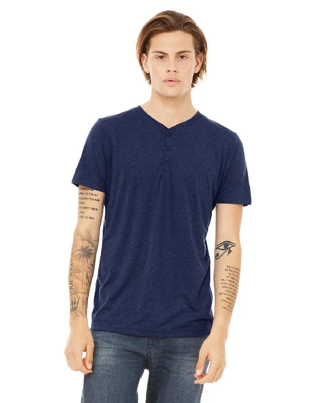 Weekend Deals That Excite Bella+Canvas Mens Triblend Short Sleeve Henley | Navy Triblend Weekend Deals That Excite Bella+Canvas Mens Triblend Short Sleeve Henley | Navy Triblend