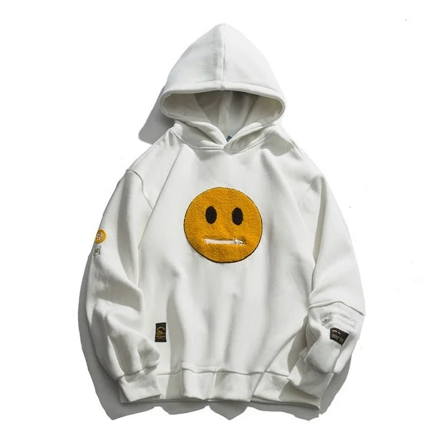 Holiday Sale Smiley Patchwork Fleece Hoodies with Zipper Pocket