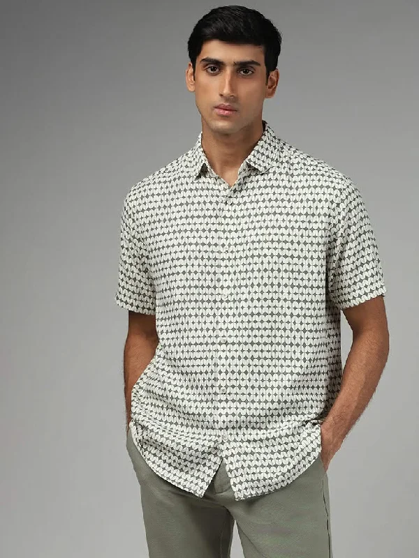 Daily Deals Ascot Sage Geometric Printed Relaxed-Fit Blended Linen Shirt