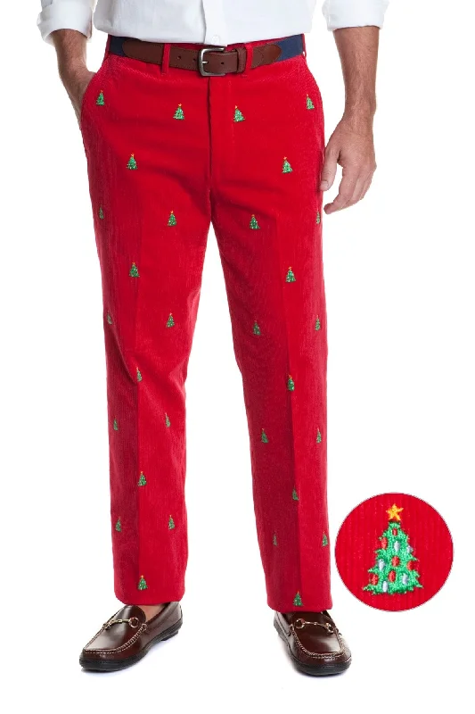 Year-End Sale Beachcomber Corduroy Pant Crimson with Christmas Tree