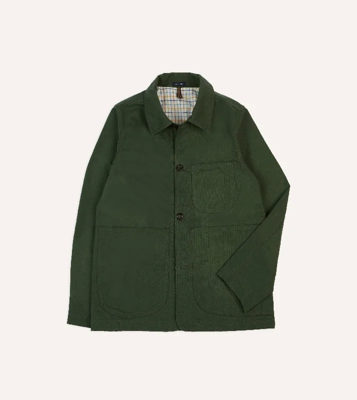 Season Finale Sale Green Herringbone Cotton Three-Pocket Chore Jacket