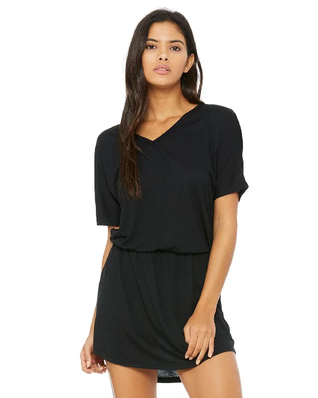 Limited Time Offer Bella+Canvas Ladies Flowy V-Neck Dress | Black
