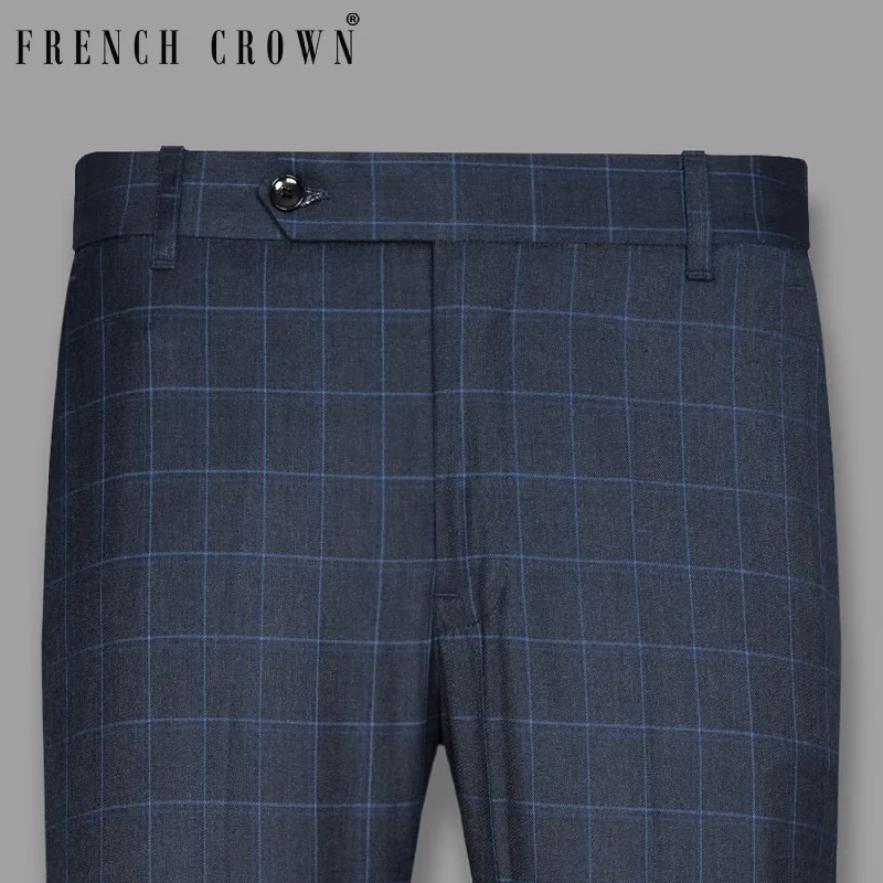 Low Prices Navy Windowpane Wool Rich Pant