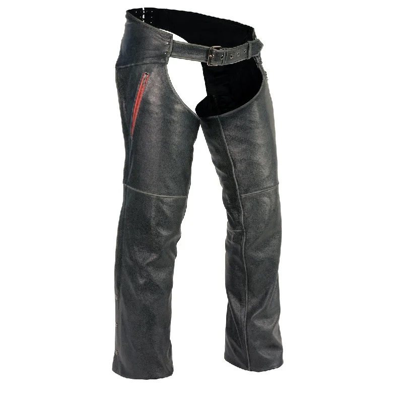 Exclusive Savings Milwaukee Leather MLM5535 Men's Vintage Grey Slate Leather Chaps with Color Accent Zipper Exclusive Savings Milwaukee Leather MLM5535 Men's Vintage Grey Slate Leather Chaps with Color Accent Zipper
