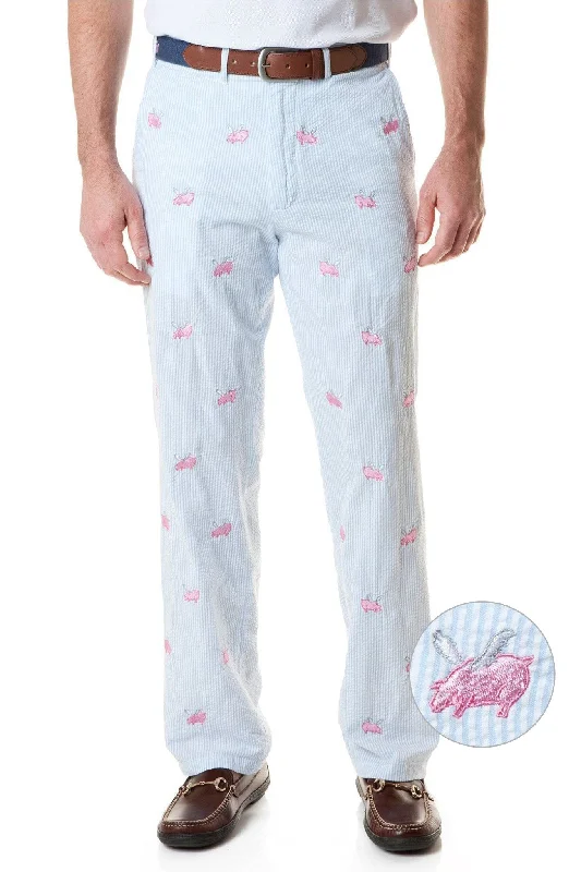 Incredible Offers Harbor Pant Blue Seersucker with Flying Pig