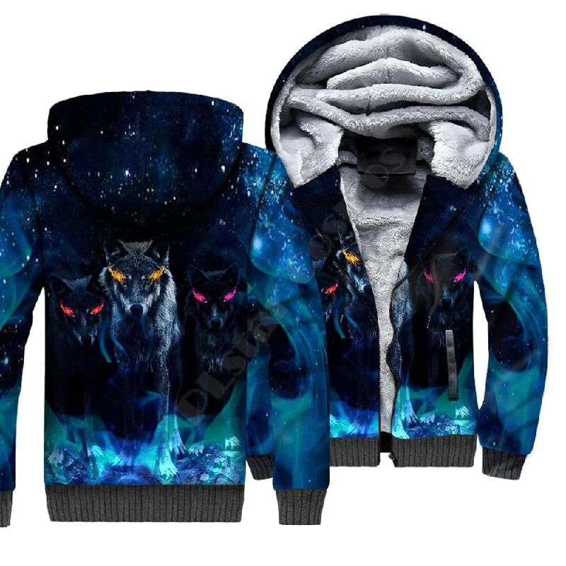 Deal Mania Wolf Animal 3D Printed Fleece Zipper Hoodies for Men  and Women