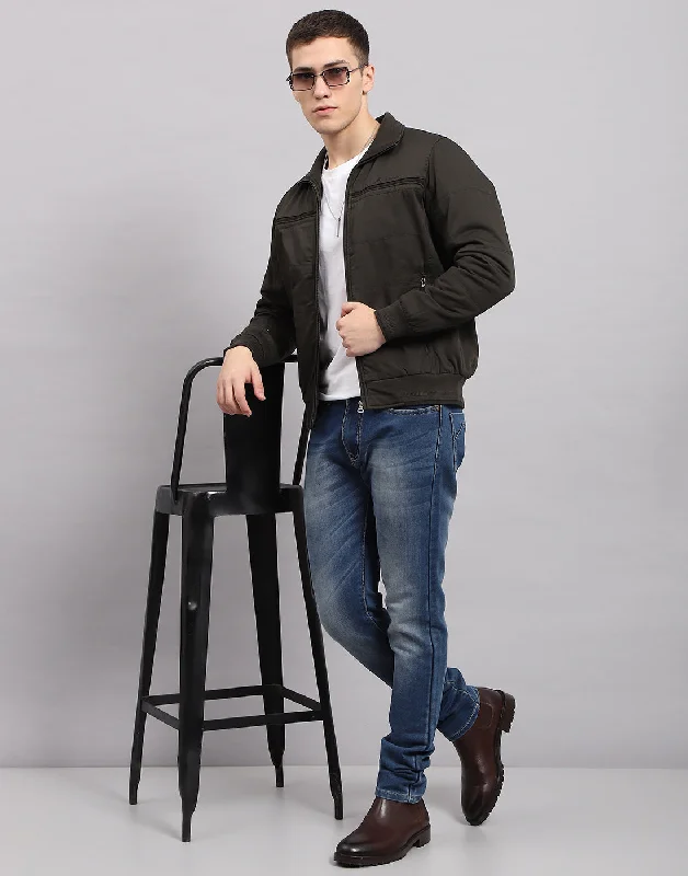 Great Deals Men Olive Solid Mock Neck Sleeveless Jacket
