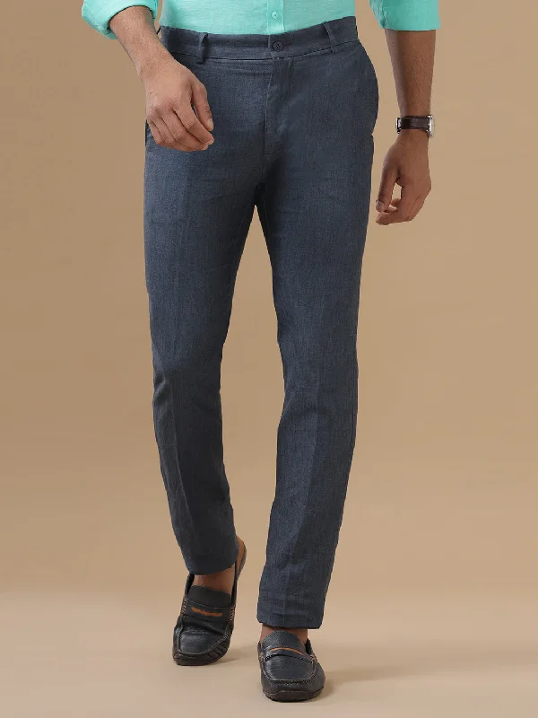 Stock Up and Save Men Linen Trim Fit Pant Grayish Blue PL08