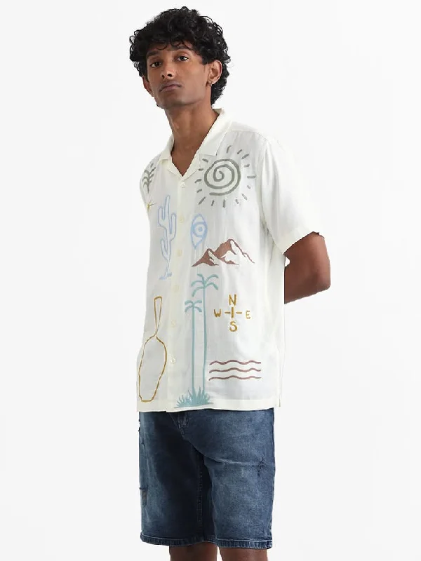 New Markdowns Nuon Off White Embroidered Relaxed-Fit Shirt