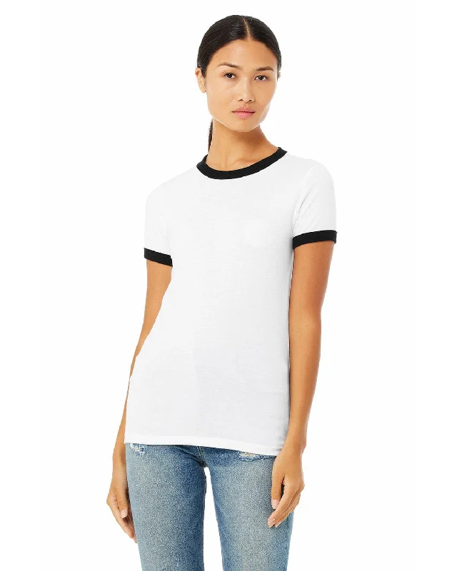 Weekend Discounts to Enjoy Bella+Canvas Ladies Heather Ringer Tee | White/ Black