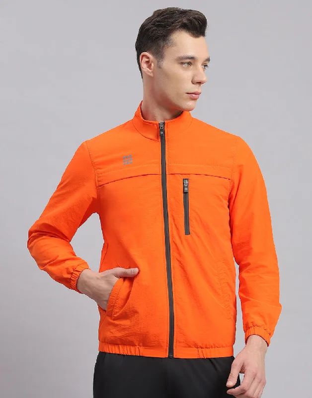 Limited Quantity Men Orange Solid Stand Collar Full Sleeve Jacket