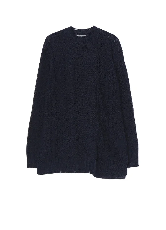 One-Day Only DAMAGE PROCESSED JERSEY CABLE KNITTED PULLOVER