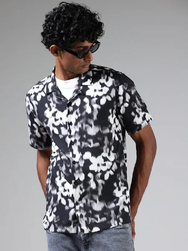 Bonus Offer Nuon Black and White Print Resort-Fit Shirt