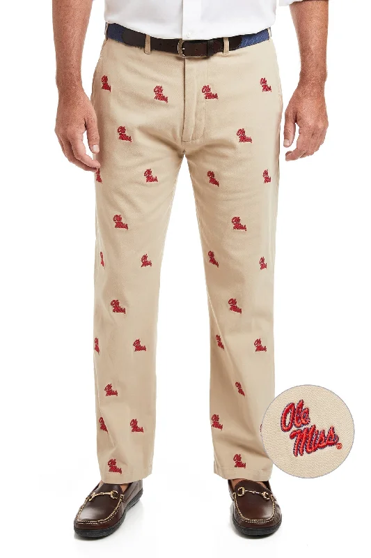 Blowout Sale Collegiate Stretch Twill Pant Khaki with Ole Miss