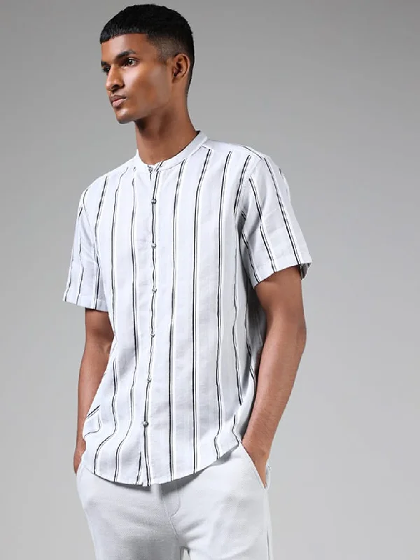Savings Bonanza ETA Light Grey Striped Cotton Resort-Fit Shirt