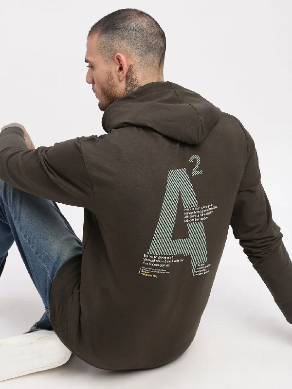 Weekend Deals That Thrill Men Olive Graphic Hooded Pullover