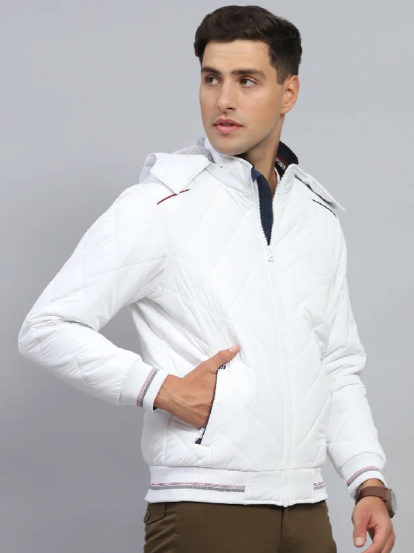 Closeout Men White Solid Hooded Full Sleeve Jacket