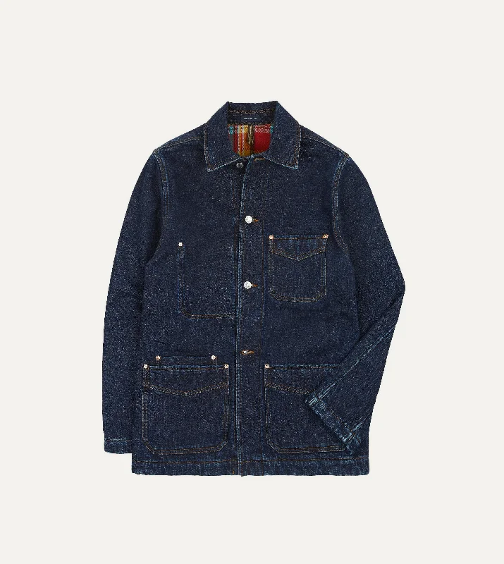 Weekend Deals That Please Stone Wash Selvedge Denim Five-Pocket Chore Jacket with Blanket Lining