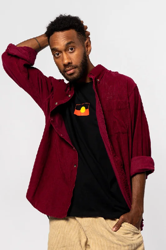 Exclusive Savings "Raise the Flag" Aboriginal Flag (Small) Black Cotton Crew Neck Unisex T-Shirt