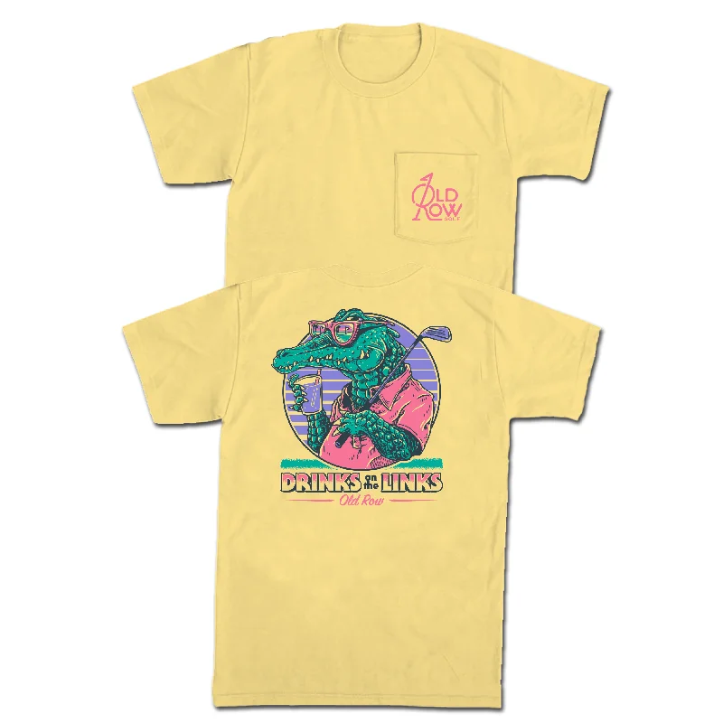 New Arrival Drinks On The Links Pocket Tee