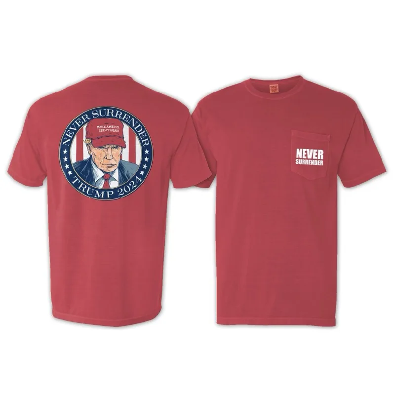 Exclusive Weekend Offers Inside Never Surrender Trump 2024 Pocket Tee