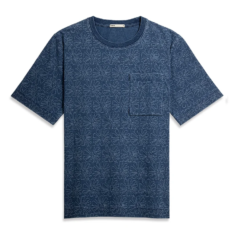 Limited Supply Baseile Pocket Indigo Tee Mid Indigo Laser Pattern P3014