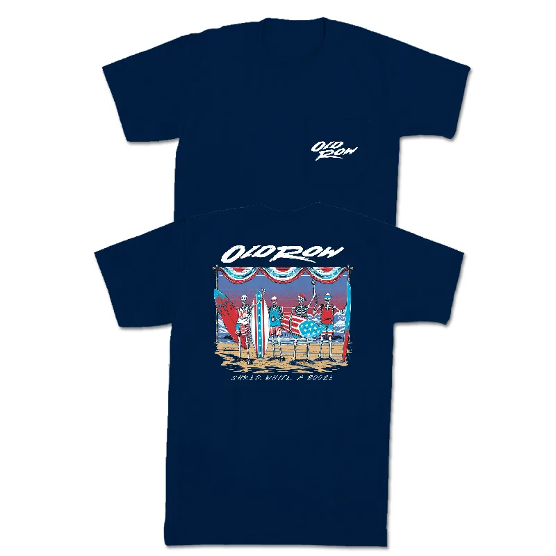 Big Deal Shred White and Blue Pocket Tee