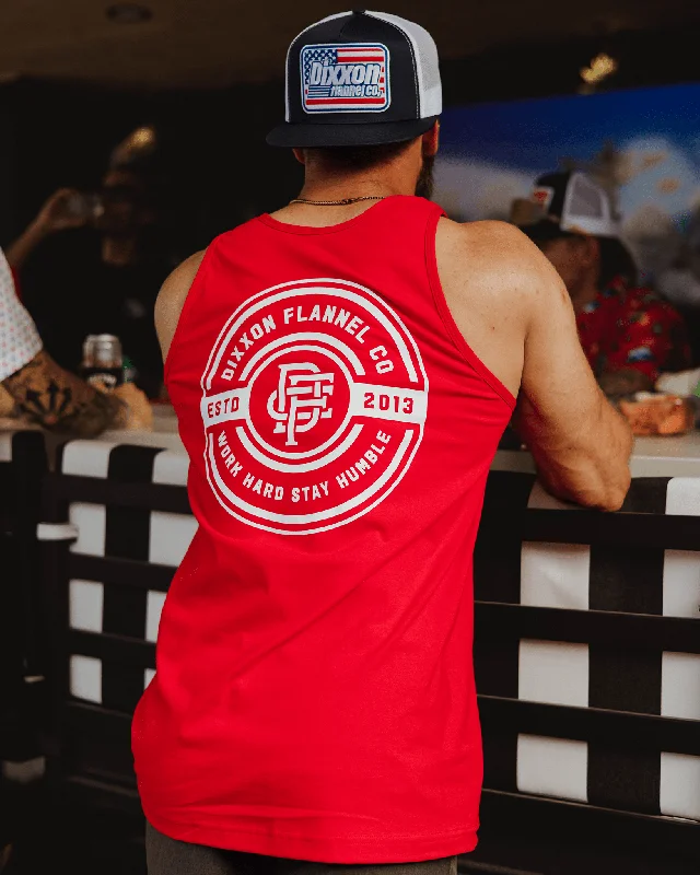Deal Mania White Work Hard Badge Tank - Red