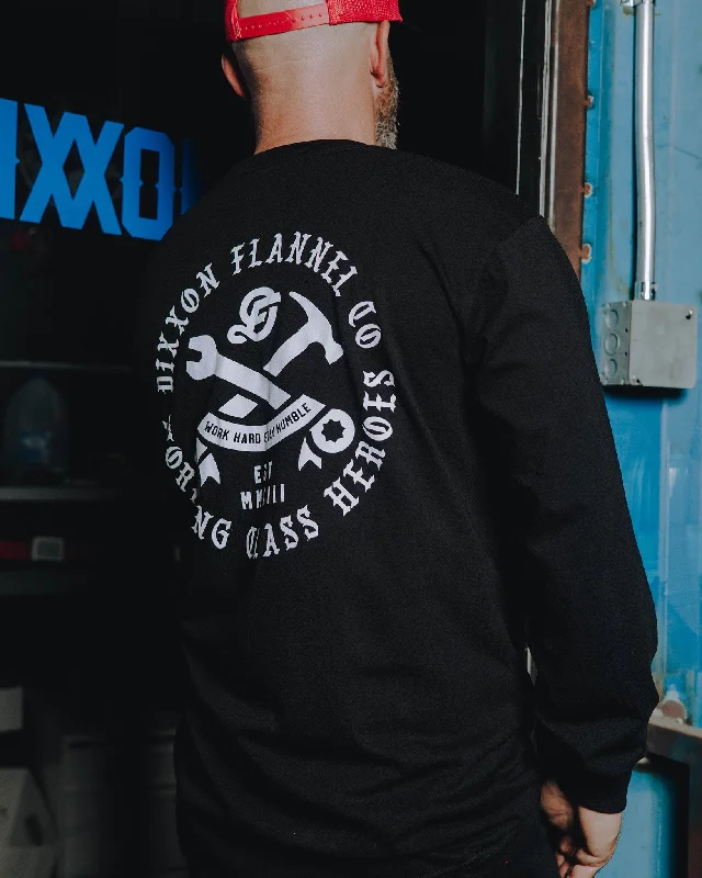 Discount Deals White Working Class Badge Long Sleeve T-Shirt - Black